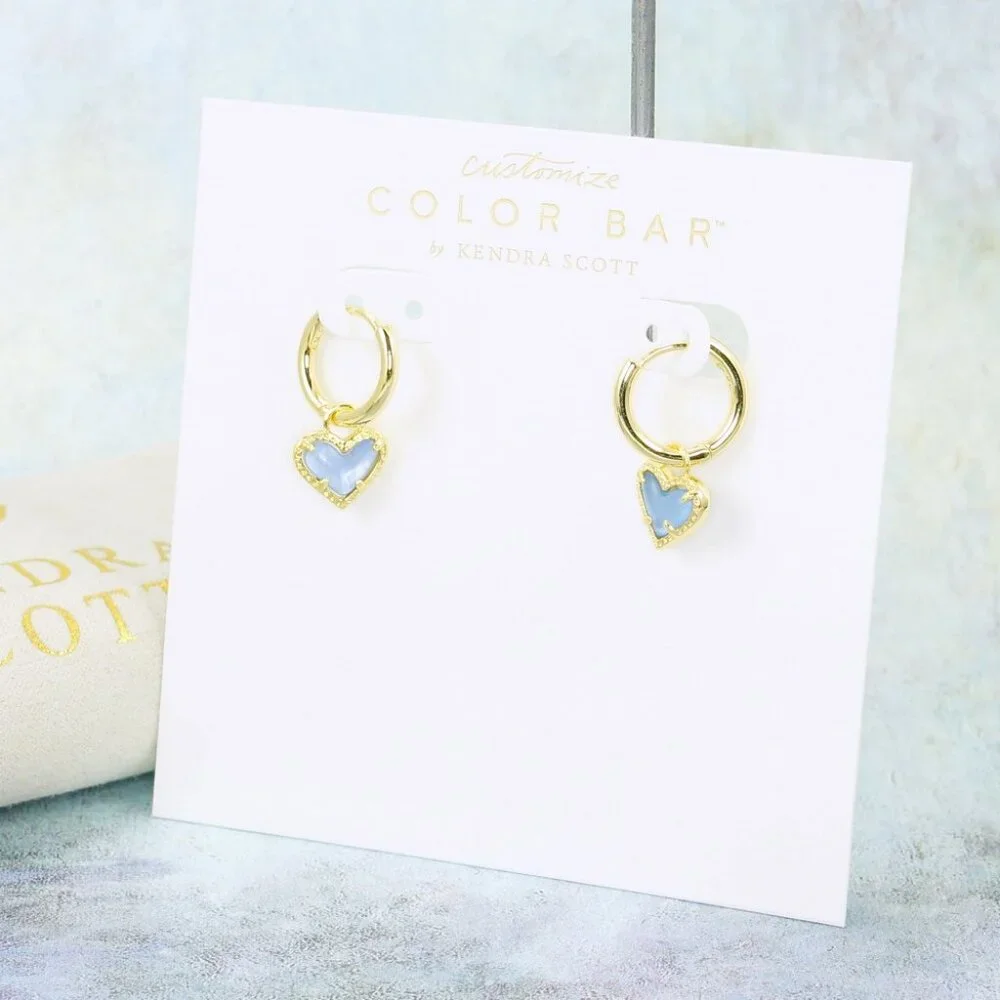 Kendra Scott Ari Heart Huggie Periwinkle Illusion Earrings Gold Plated - Picture 2 of 5